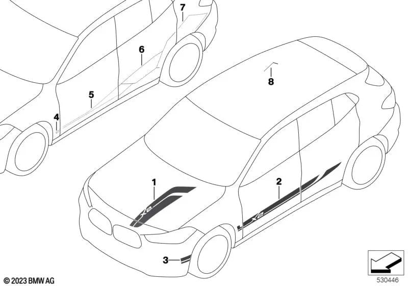 Adhesivo decorativo puerta delantera izquierda para BMW F39 (OEM 51135A68833). Original BMW