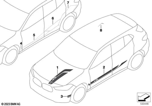 Adhésif décoratif de porte d'entrée gauche pour BMW F39 (OEM 51135A68833). BMW d'origine