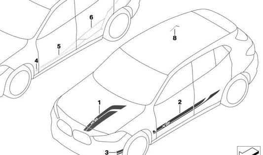 Tira decorativa lateral trasera derecha (color oro) OEM 51135A68838 para BMW X2 F39 (sDrive16d, sDrive18d, sDrive18i, X2 20d, M35i). Original BMW.