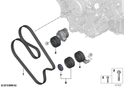 Correa acanalada para BMW E65, E66 (OEM 11287631818). Original BMW