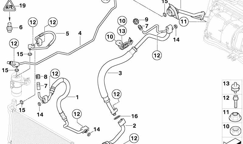 Tubo de alta presión A/C OEM 64533455911 para BMW X3 E83. Conecta el compresor al condensador. Original BMW.