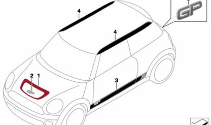 Vinilo adhesivo interior capó delantero OEM 51147331074 para MINI R56 Cooper S JCW (modelos SU91, SU92, SU01, SU02) del 03/2012 al 11/2013. Original MINI.
