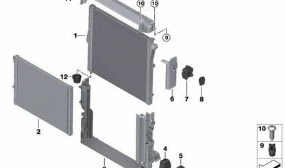 Soporte del módulo de refrigeración OEM 17117631474 para BMW X5 {E70, F15} y BMW X6 {E71}. Original BMW.
