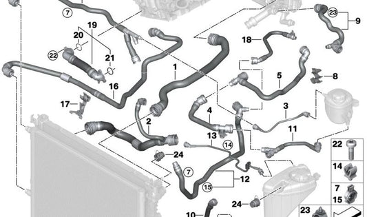 Tubo della pompa dell'acqua elettrica OEM 17129430891 per BMW G30, G11, G12. BMW originale.