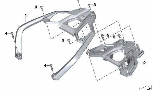 Base portaequipajes trasera OEM 46548530816 para BMW Motorrad R 1200 GS (2012–2018) y R 1250 GS (2018–2023). Original BMW Motorrad.