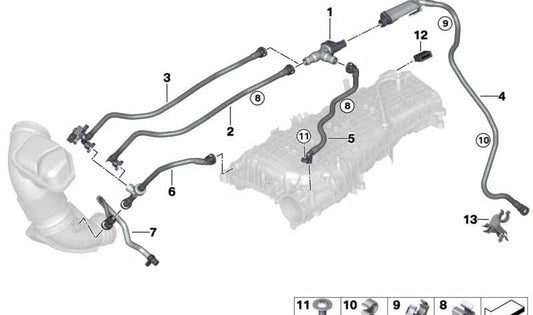 Tubo de ventilación del tanque con resonador OEM 13908664926 para BMW G20, G21. Original BMW.