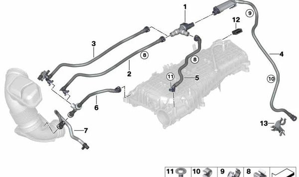 Tubo de ventilación del tanque con resonador OEM 13908664926 para BMW G20, G21. Original BMW.