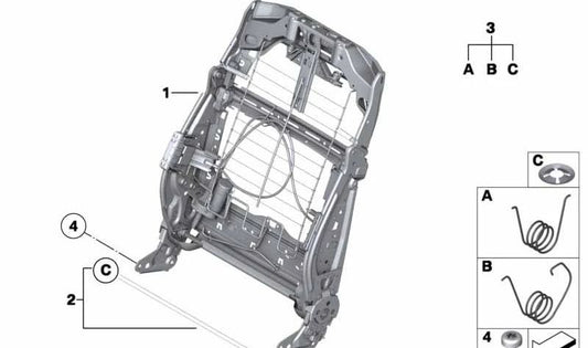 Estructura respaldo asiento confort OEM 52107245866 para BMW F10, F11, F18. Repuesto original para asiento delantero. Compatible solo con versiones confort. Original BMW.