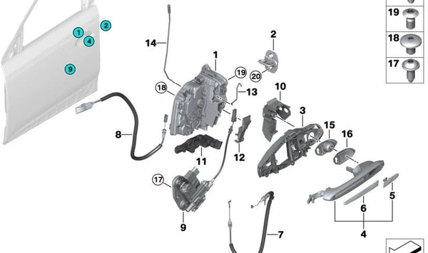 Cable Bowden de apertura interior de puerta delantera OEM 51217409277 para BMW G01, G08, F97, G02, F98, G09. Original BMW.