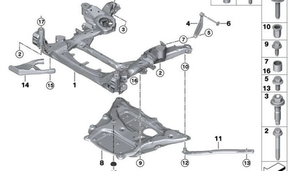 Subchasis delantero OEM 31106884852 para BMW X5 (F95, F95N, G05, G05N), X6 (F96, F96N, G06, G06N), X7 (G07, G07N) y XM (G09). Estructura delantera original BMW.