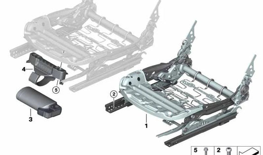 Mecanismo de asiento derecho OEM 52107304534 para BMW i3 I01, I01N, i8 I12, I12N. Original BMW.