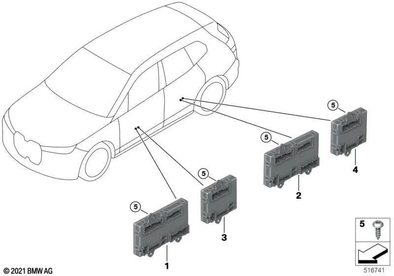Rear driver's side door control unit for BMW i I20 (OEM 61355A52E23). Original BMW.