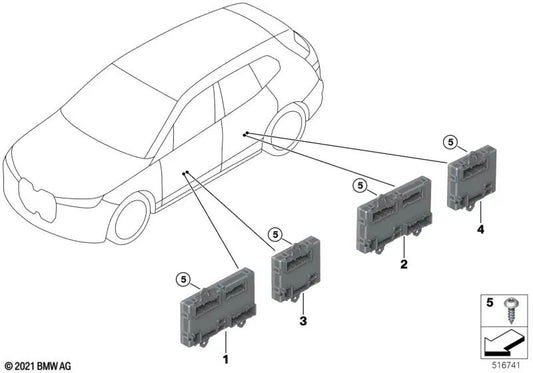 Rear driver's side door control unit for BMW i I20 (OEM 61355A52E23). Original BMW.