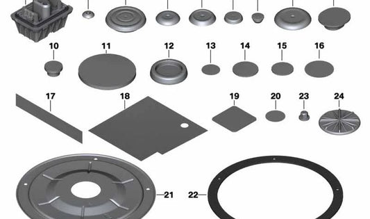 Tapa trasera del suelo OEM 51717430969 para BMW F90, G30, G31, G32, F91, F92, F93, G14, G15, G16. Pieza original BMW para cubrir orificio del suelo del maletero.