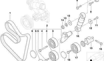 Polea tensora con brazo OEM 11281742858 para BMW E39, E38, E31. Original BMW.