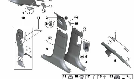 Embels Pilar C upper left OEM 51439173433 for BMW F10, F18. Original BMW.