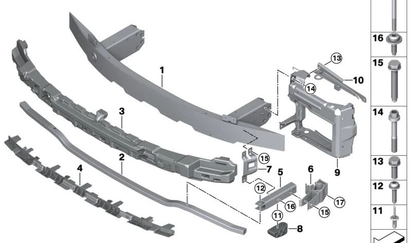 Soporte delantero para parachoques OEM 51119464432 para BMW X3 G01 y X4 G02. Original BMW.