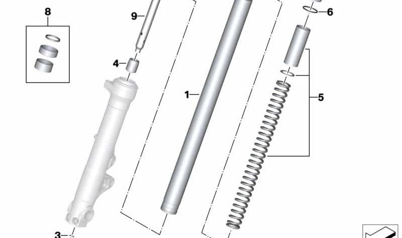 Tubo amortiguador OEM 31428405836 para BMW Motorrad R nineT Pure, Scrambler, Racer, Urban G/S (modelos RK22, RK23, RK32, RK33). Original BMW Motorrad.