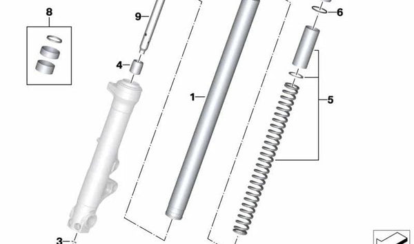 Tubo amortiguador OEM 31428405836 para BMW Motorrad R nineT Pure, Scrambler, Racer, Urban G/S (modelos RK22, RK23, RK32, RK33). Original BMW Motorrad.
