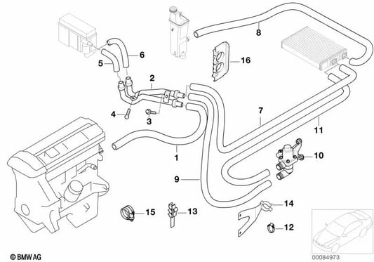 Water Valve Pipe - Instant Heater for BMW E46 (OEM 64216903316). Original BMW.