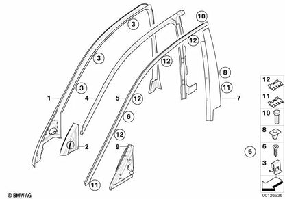 Sellado Triángulo de Espejo Interior Izquierdo para BMW E60, E60N, E61, E61N (OEM 51337076123). Original BMW