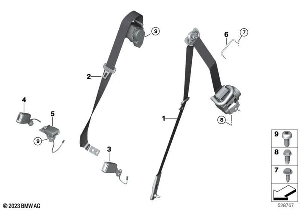 Banda superior de cinturón de seguridad 2ª fila asiento izquierdo OEM 72117947725 para BMW X5 G05, X5 M F95, X5 G05 LCI... y más. Original BMW.