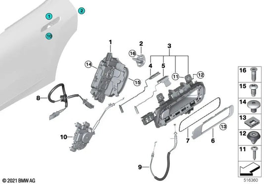 Rear Left Closing Assist for BMW i20 (OEM 51227932227). Original BMW