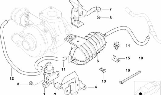 Soporte depósito de vacío OEM 12522248185 para BMW E46. Original BMW.