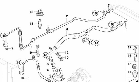 Tubería de alta presión compresor-condensador OEM 64539140735 para BMW E65, E66. Original BMW.