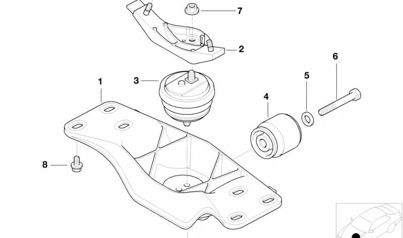 Soporte de transmisión OEM 22311091950 para BMW Serie 5 E39 (535i y 540i, M62, cambio manual, tracción trasera). Original BMW.