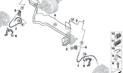 Latiguillo de freno delantero OEM 34106799302 para BMW i3 (I01) 60Ah, 94Ah y 120Ah, con y sin Rex. Compatible con modelos desde 2013 hasta 2022. Recambio original BMW.