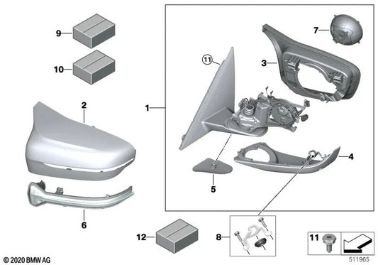 M exterior mirror without heated glass left for BMW 5 Series F90, F90N (OEM 51168071173). Original BMW.