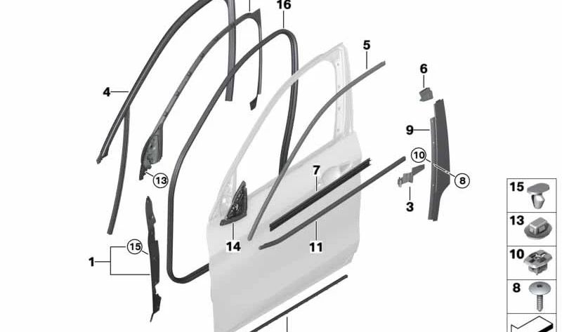 Cubierta exterior del marco de la puerta delantera izquierda para BMW F48, F49 (OEM 51337352441). Original BMW