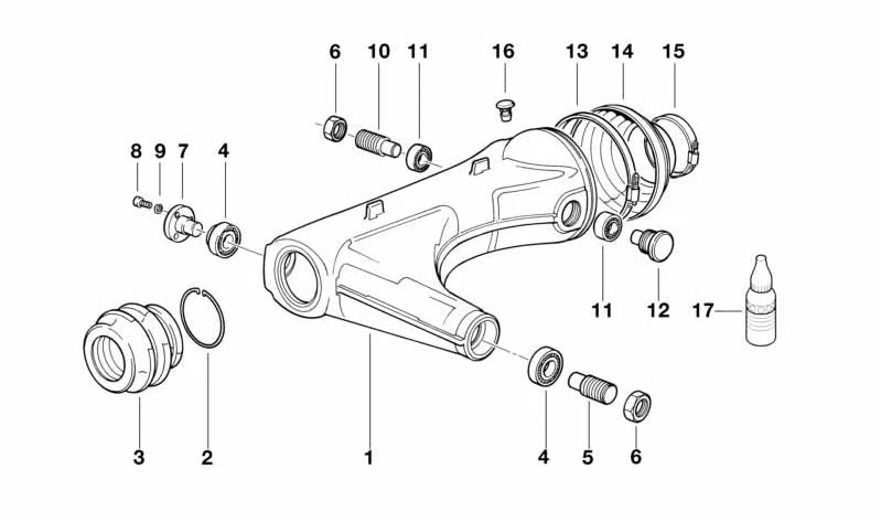 Pivote basculante trasero OEM 33171450494 para motos BMW K75, K75 RT, K75 S, K100, K100 RS, K1, K1100 LT... y más. Original BMW Motorrad.