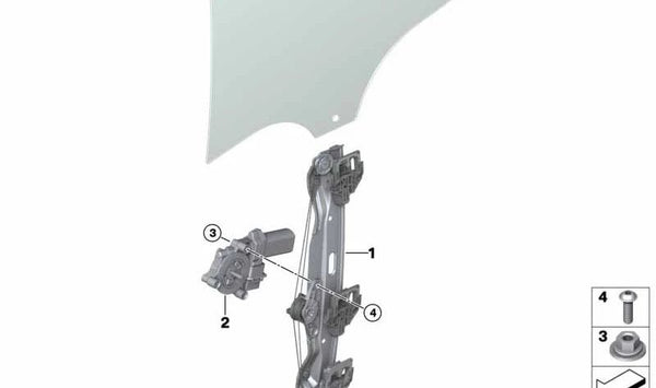 Elevalunas sin motor trasero derecho OEM 51337490194 para BMW F45. Original BMW.