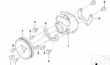 Soporte de bomba de aletas trasero OEM 32422246153 para BMW Serie 3 E36, Serie 5 E39. Original BMW.