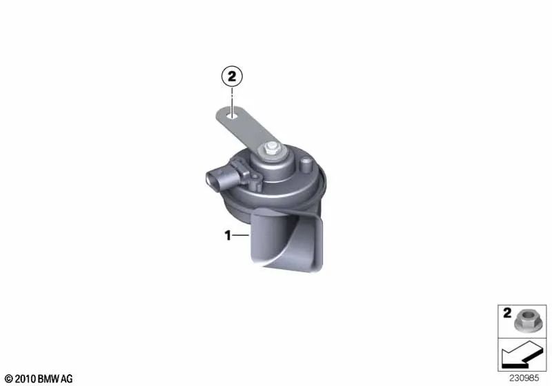 Claxon de tono alto para BMW X5 E70, E70N, X6 E71, E72 (OEM 61337288095). Original BMW.
