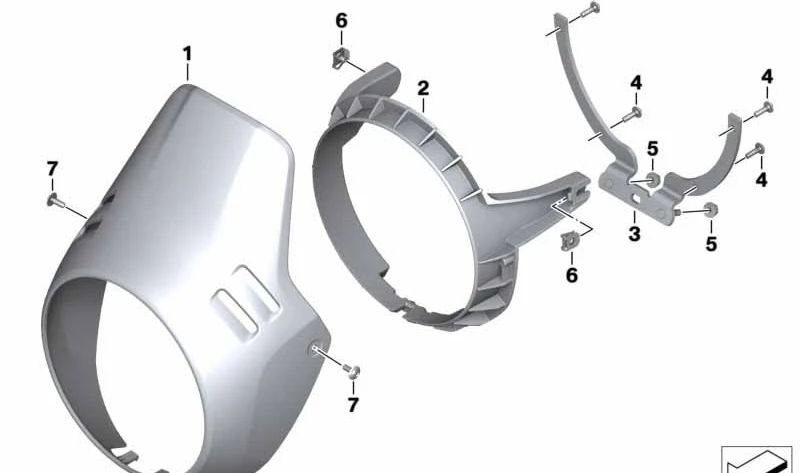 Anillo de centrado cubierta del faro OEM 46638564489 para BMW Motorrad R NineT Urban G/S. Original BMW Motorrad.