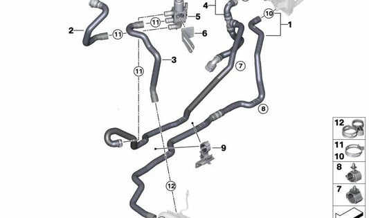 Manguito de retorno del refrigerante OEM 64219354476 para BMW G01 (X3) y G02 (X4). Compatible con modelos sDrive y xDrive 20i/30i. Original BMW.