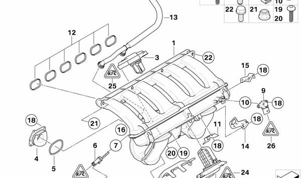 Tubo de admisión OEM 11617593004 para BMW E90, E91, E92, E93, E60, E61, F10, F11, E63, E64. Original BMW.
