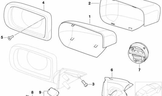 Kit reparación motor retrovisor izquierdo OEM 67138375459 para BMW E39, E38 (modelos: 520d, 520i M47/M52 con cambio manual o automático). Original BMW.