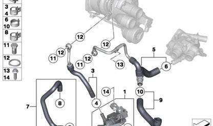 Manguito de retorno de refrigerante OEM 11539804600 para MINI R60 y R61 {Cooper, Cooper S, Cooper ALL4}. Compatible con motores N18. Original MINI.