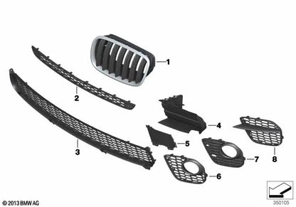 Right open grille for BMW E70N (OEM 51118047344). Original BMW.