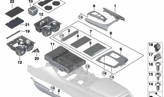 Embellecedor portavasos acabado madera Esche Maser OEM 51169336142 para BMW G11, G11N, G12, G12N. Original BMW.