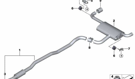 Silencioso trasero OEM 18308594088 para BMW F40. Pieza original BMW para sistema de escape.