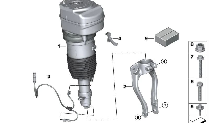 Amortiguador neumático delantero izquierdo OEM 37106892599 para BMW G70. Suspensión neumática original BMW.