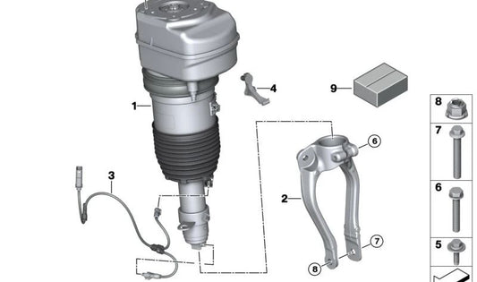 Amortiguador neumático delantero izquierdo OEM 37106892599 para BMW G70. Suspensión neumática original BMW.
