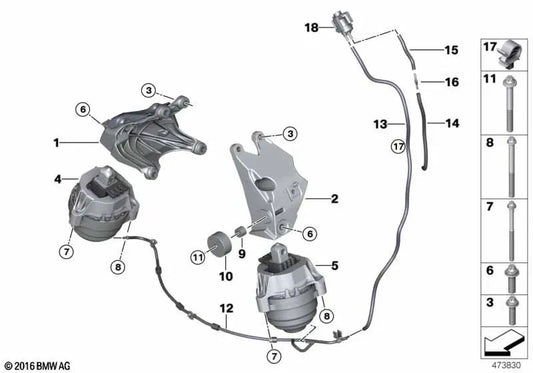Prise en charge du moteur gauche pour la série BMW 5 G30N, G31N, 6 G32N Series, 7 G11n Series, G12N (OEM 22116884473). BMW d'origine