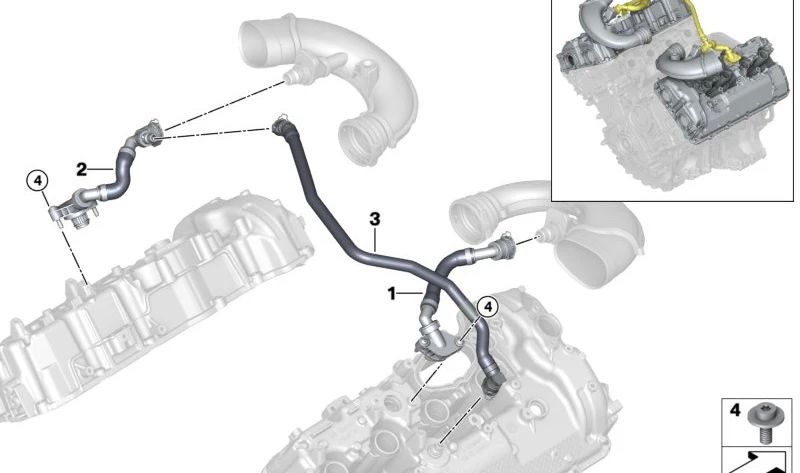 Tubo de ventilación OEM 11159845964 para BMW X5 (F95, G05), X6 (F96, G06), X7 (G07) y XM (G09). Original BMW.