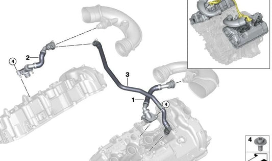 Tubo de ventilación OEM 11159845964 para BMW X5 (F95, G05), X6 (F96, G06), X7 (G07) y XM (G09). Original BMW.